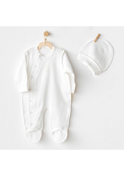 Andywawa Bebek Tulum Takım Romper Hat Organic Prematüre Set Ekru