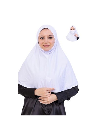 Modish Group Hazır Başörtüsü Pratik İslami Giyim Penye Peçeli Türban Namaz İçin Yumuşak Eşarp Beyaz