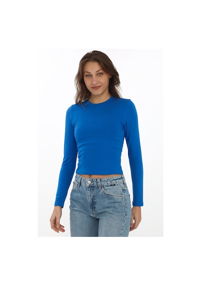 Likralı Pamuk Tişört-slim Fit -saks Saks