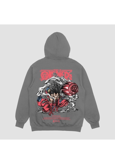 Unisex Gri Snakeman Baskılı Hoodie Oversize Kapşonlu Sweatshirt Gri