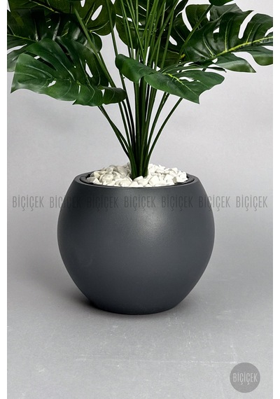 Biçiçek Yapay Monstera Deve Tabani Bi̇tki̇si̇ 65 Cm Antresi̇t Küre Saksıda