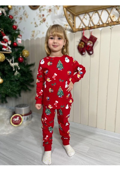 Gökjoy Çocuk Yeni Yıl Temalı Pijama Takımı Kırmızı