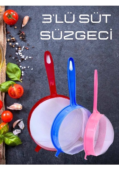 Çok Amaçlı Süt Süzgeci 3'lü 14-17-20 Cm Pirinç Bakliyat Süzgeci Plastik Diğer