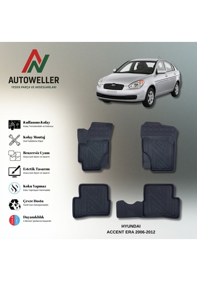 Hyundai Accent Era 2006-2012 Uyumlu Havuzlu Oto Paspas