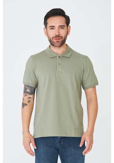 Haki Çift Düğmeli Klasik Polo Yaka T-shirt
