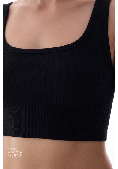 Penti Siyah Seamless Dikişsiz Kare Yaka Crop Üst