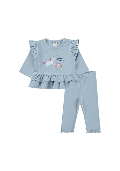 Civil Baby Unicorn Baskılı Fırfırlı 3-18 Ay Takım - Mavi