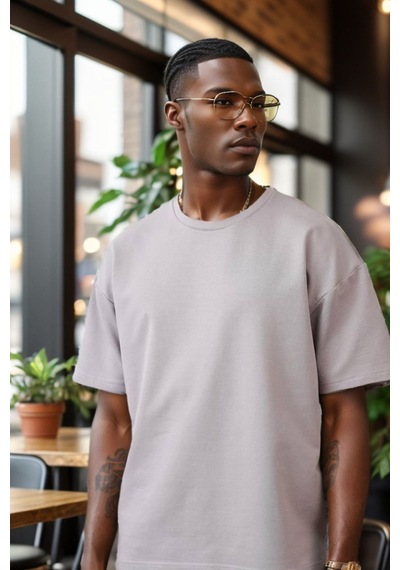 Balenbi Unisex Bisiklet Yaka 2 Iplik Basic Oversize Penye Tişört 1009 Grey