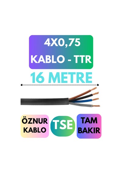 Öznur 4x0,75 Ttr Kablo Metre Seçenekli Siyah - 16 Metre