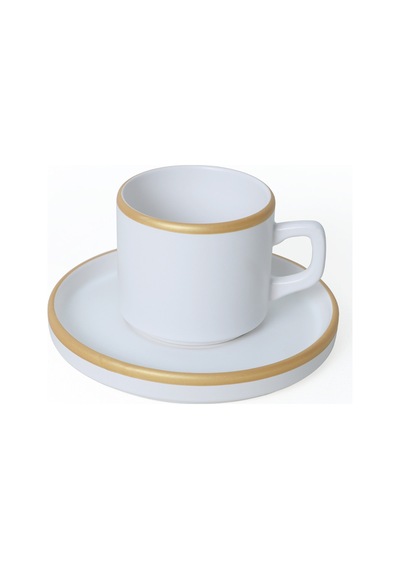 Keramika Mat Beyaz Gold Fileli Stackable Çay Takımı 8 Parça 4 Kişilik