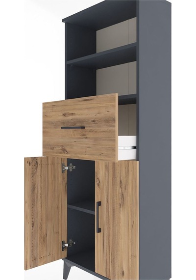 Arges Dolap 3 Raflı Tek Çekmeceli 2 Kapaklı 60x30x163 Antrasit-çam Antrasit