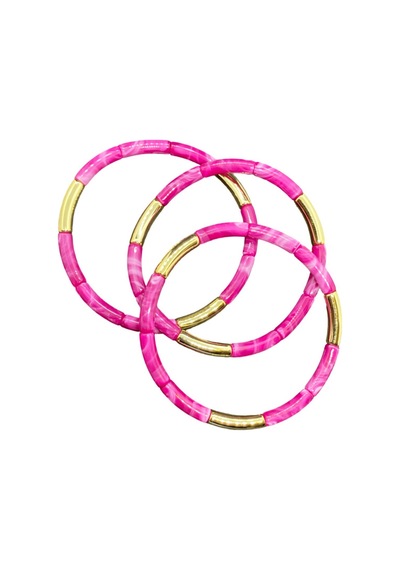 Canlı Pembe Ve Altın Renk Akrilik Bileklik Seti k Ve Şık Bir Dokunuş Pembe