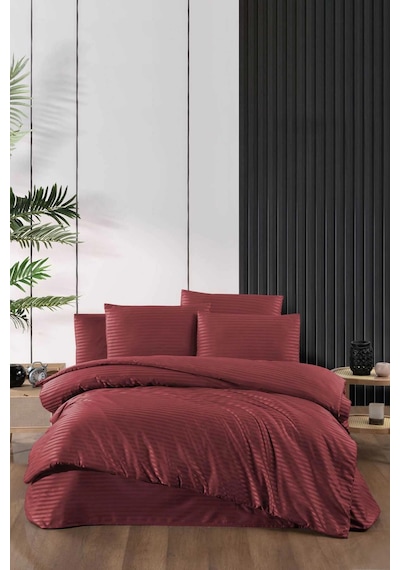Stripe Saten Line Çift Kişilik Nevresim Takımı Bordo Çok Renkli