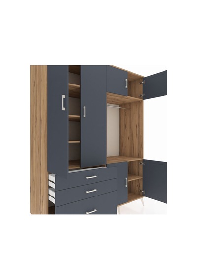 Kronos Gardrop 7 Raflı 3 Çekmeceli Tek Askılı 176x59x221 Çam-antrasit Antrasit Kronos Gardrop 7 Raflı 3 Çekmeceli Tek Askılı 176x59x221 Çam-antrasit Antrasit