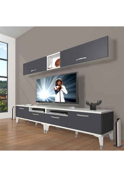 Decoraktiv Eko 5200 Mdf Silver Tv Ünitesi Tv Sehpası Beyaz - Antrasit