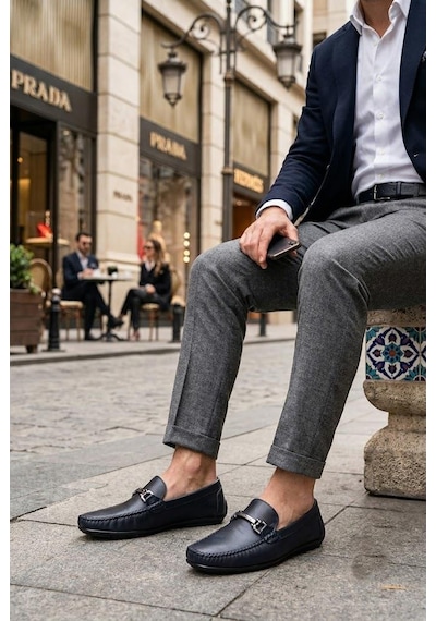 Pierre Cardin 90155 Rahat Esnek Hakiki Deri Erkek Loafer Ayakkabı Lacivert