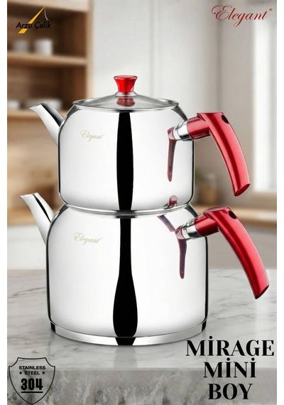 Mirage Mini Boy Bakalit Kulplu Çaydanlık Takımı - Kırmızı Kırmızı
