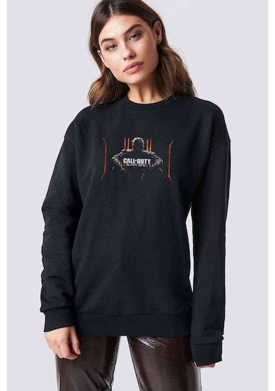 Call Of Duty Black Ops 3 Baskılı Siyah Kadın Sweashirt
