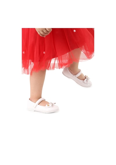 Kiko Kids Cırtlı Fiyonklu Kız Çocuk Babet Ayakkabı Ege 201 Cilt Beyaz