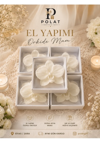 25 Adet El Yapımı Orkide Çiçeği Mum, Hediyelik, Düğün, Nişan, Kına, Söz 001 - Beyaz
