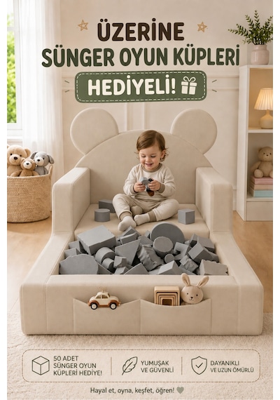 Luxury Tedyy Baza Ve Başlıklı Montessori Full Sünger Yatak Seti