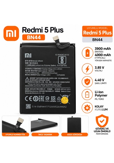 Xiaomi Redmi 5 Plus Uyumlu Bn44 4000 Mah Li-ıon Polymer Batarya