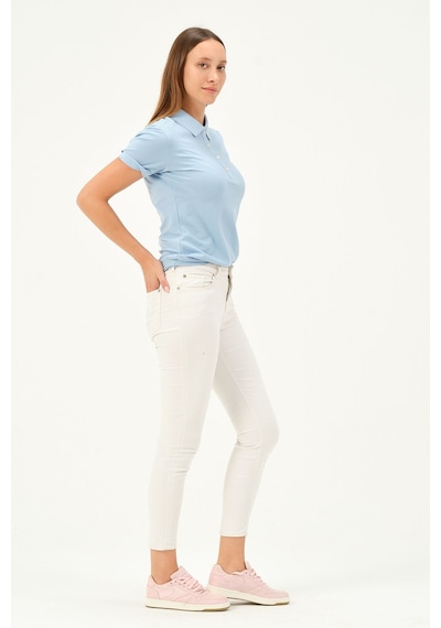 Msw Kadın Kısa Kollu Regular Fit Polo Yaka T-shirt Açık Mavi