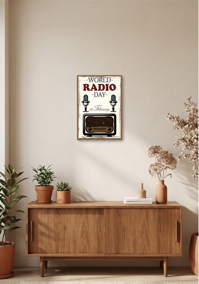 World Radio Day Retro Radyo Tablo Vintage Radyo Temalı Dekoratif Duvar Tablosu Ahşap & Metal Baskı