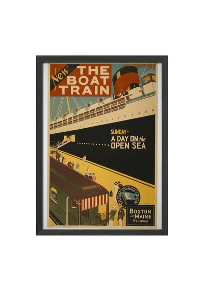 Boat Train Siyah Ahşap Çerçeveli Poster, Dekoratif Seyahat Duvar Tablosu