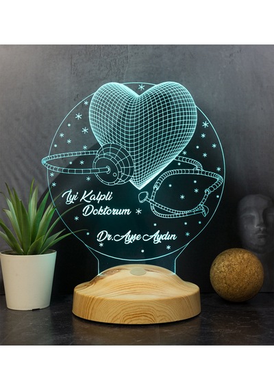 3D Led Lamba 3Boyutlu Iyi Kalpli Doktorum Kişiye Özel Hediye