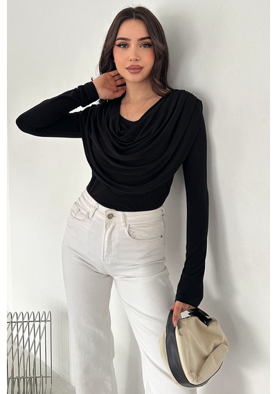 Noa & Noa Drapeli Yaka Detaylı Bluz Bold Siyah