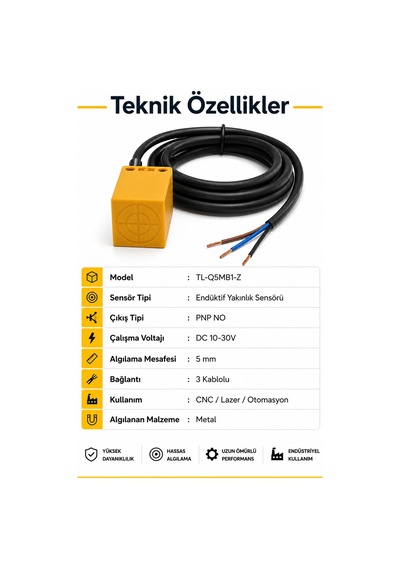 Tl-q5mb1-z 24vdc Endüktif Proximity Sensör Pnp No Cnc Lazer Makinesi Yakınlık Sensörü