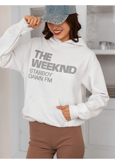 Sevbano The Weeknd Starboy Dawn Fm Yazılı Unisex Oversize Rapper Tasarım Beyaz
