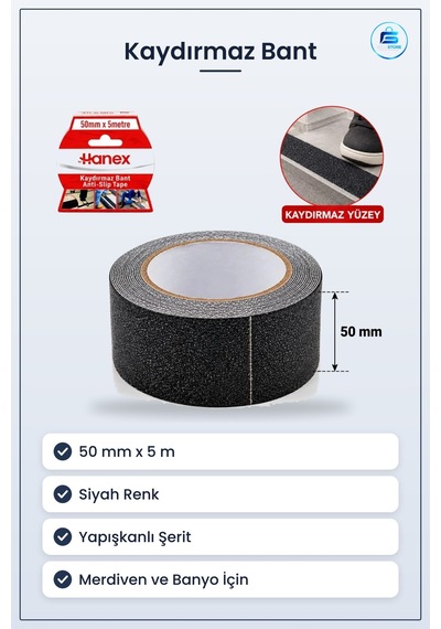 Kaydırmaz Bant Siyah 50 Mm X 5 M Merdiven Basamak Banyo Duş Kayma Çok Renkli