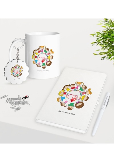 Kişiye Özel Çocuk Gelişim Öğretmeni Kupa Anahtarlık Beyaz Defter Kalem Hediye Seti-1