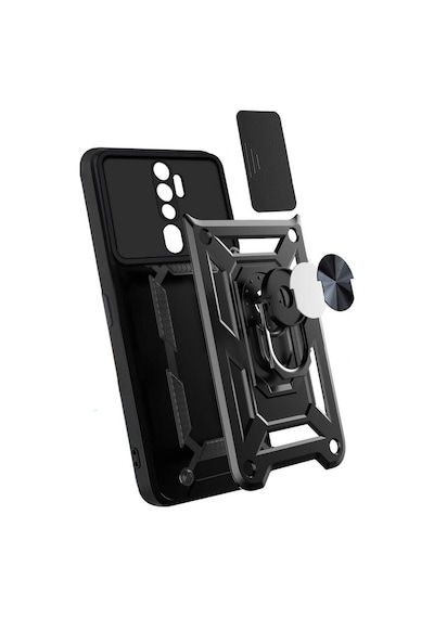 Oppo A5 2020 İle Uyumlu Kılıf Magnetik Standlı Kamera Korumalı Sürgülü Kapak