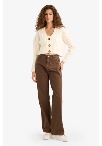 Defacto Regular Fit V Yaka Düğmeli Triko Hırka R1389az25wner105 Ekru