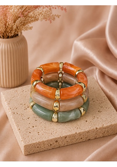 Valmont Accessories Kadın Gold Renk Bej Mermer Desenli Kalın Bileklik