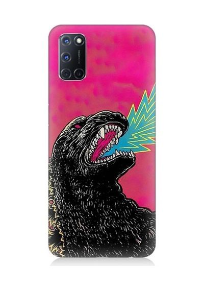 Oppo A92 Uyumlu Godzilla Siyah Ejderha Desenli Silikon Kılıf