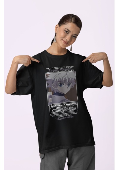 Sevbano Tasarım Killua Zoldyck Hunter X Hunter Baskılı Unisex Oversize An Siyah