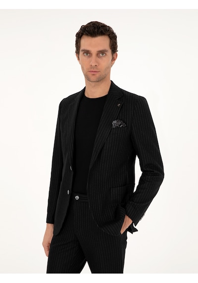 Cacharel Siyah Slim Fit Kaşmir Karışımlı Takım Elbise