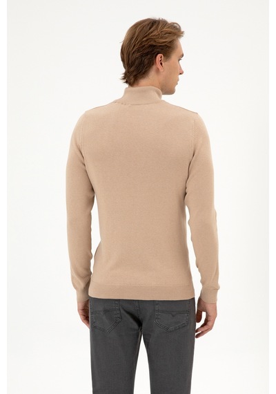 U.S. Polo Assn. Erkek Slim Fit Boğazlı Kum Melanj Basic Kazak 50313712-VR123
