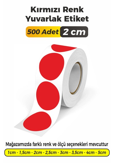 Kırmızı Renk Yuvarlak Kesim Sticker Etiket 2cm - 500 Adet Kırmızı