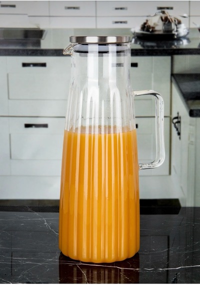Lüks Metal Kapaklı Çizgili Borosilikat Sürahi 1500 Ml