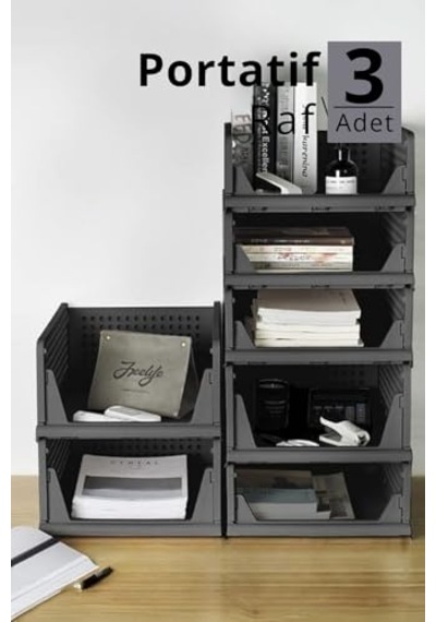 3 Lü Kayar Raf Organizer Gri Dolap Içi Kıyafet Aksesuar Düzenleyici 45x35 Cm Mıt1263 Genel
