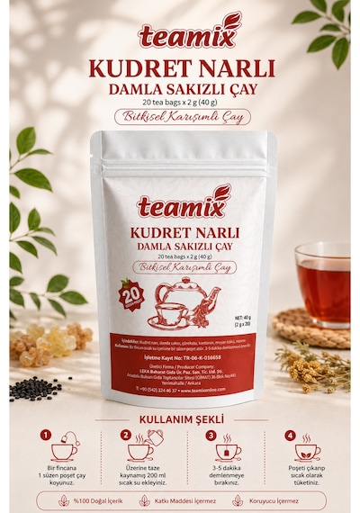 Kudret Narı Damla Sakızlı Bitkisel Karışımlı Çay 20 Süzen Doypack Ambalaj