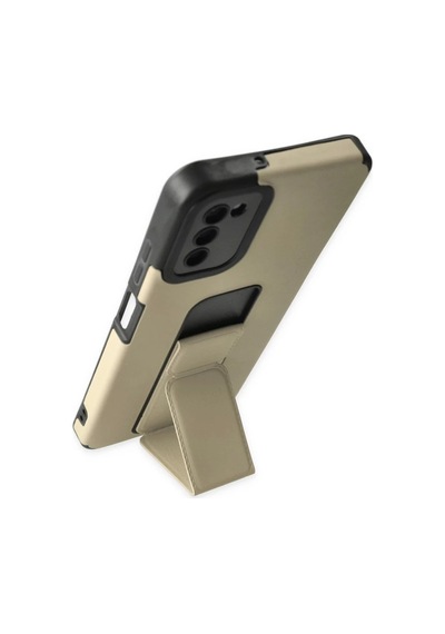 Samsung Galaxy A03s Uyumlu Kılıf Mega Standlı Silikon - Gold