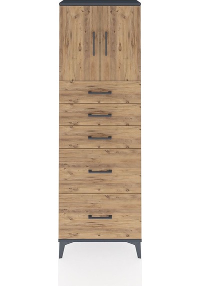 Arges Dolap 2 Raflı 5 Çekmeceli 2 Kapaklı 60x30x182 Antrasit-çam Antrasit