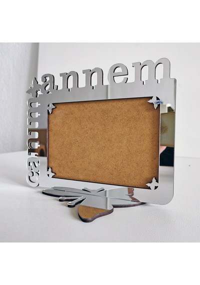 Anneler İçin Gümüş Aynalı Pleksi Fotoğraf Çerçevesi Canım Annem
