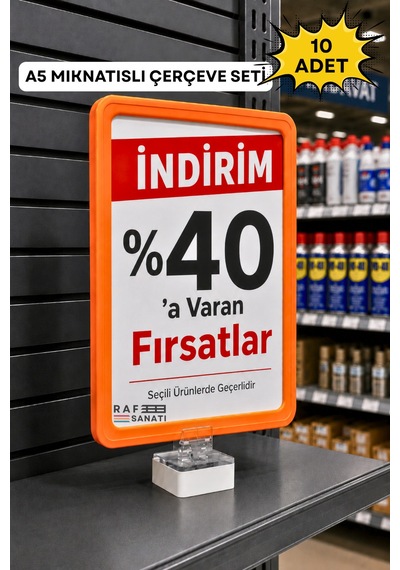 10 Adet - A5 Mıknatıs Tutuculu Fiyatlık Etiketlik Dikey Yatay Ve Bilgilendirme Çerçevesi Turuncu